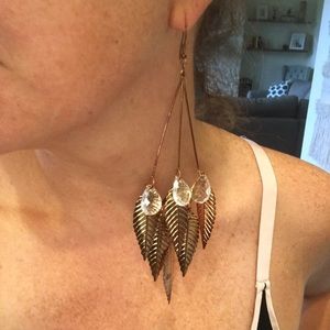Vintage gold tone leaf statement earrings